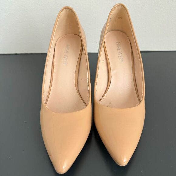 $5/$35 Nine West Patent Leather Nude Tan Pump Career Office Wear Size 6 Almond - Picture 7 of 15